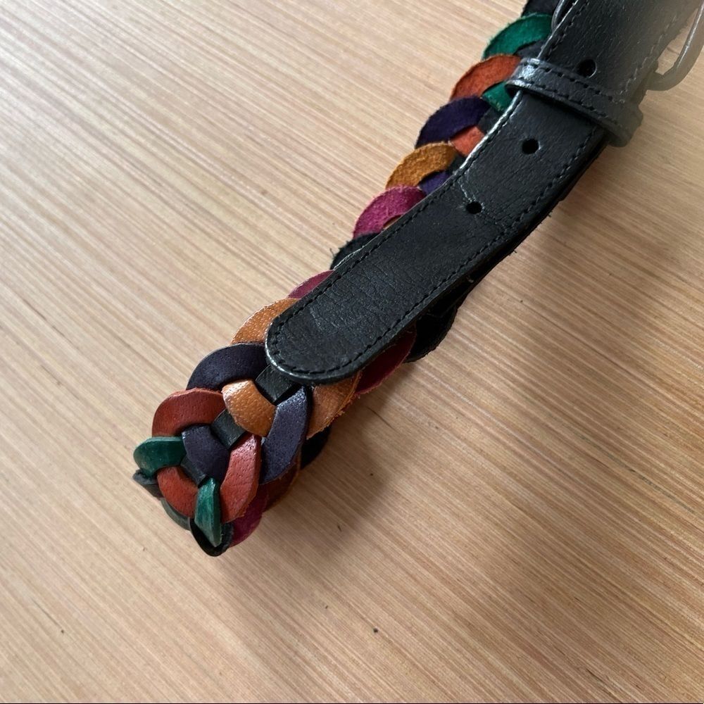 Vintage Black Leather Braided Colorful Belt - Picture 3 of 9